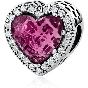 Bisaer Bedels 925 Sterling Zilver Radiant Hearts Stone Roze Hart Vorm Kralen Fit Armbanden Diy Sieraden Accessoires EDC055