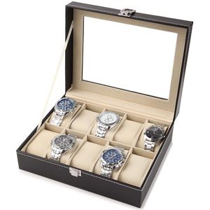Lederen Horloge Doos Zwart Heren Horloge Opbergdozen Case Met Venster Sieraden Vrouwen Case Mode Display Sieraden houder