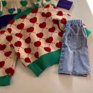 2022 Lente Koreaanse Kinderkleding Koreaanse Stijl Zoete Liefde Trui Meisjes Jacquard Jas Vest