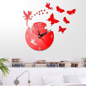 Diy 3D Wandklok Geometrische Muur Horloges Spiegel Acryl Quartz Klokken Sterren En Butterfly Home Decoration Muurstickers
