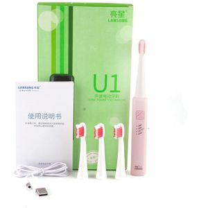 Lansung Elektrische Sonische Tandenborstel Volwassen Huishoudelijke 3 Reiniging Modus Usb Opladen Zachte Tandenborstel Met 4 Stuks Vervanging Heads
