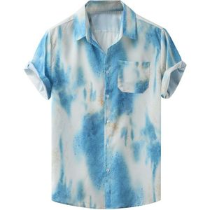 M-3XL Tie Dye Shirt Mannen Kleurrijke Shirt Voor Mannen Zomer Losse Mannen Shirts Blauw Wit Kleding Strand Stijl Camisas para Hombre