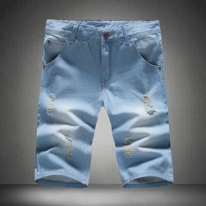 Denim shorts zomer heren denim shorts best selling mannen persoonlijkheid mode gat vijf punten denim shorts