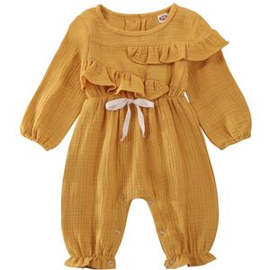 Pasgeboren Baby Meisje Romper Kleding Katoen & Linnen Ruches Solid Lange Mouwen Jumpsuit Speelpakje Outfits