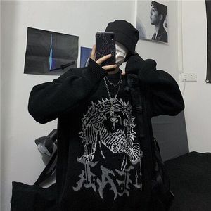 Woherb Harajuku Trui Vrouwen Man Punk Streetwear Jacquard Print Gebreide Trui Koreaanse Pull Jumper Unisex Herfst