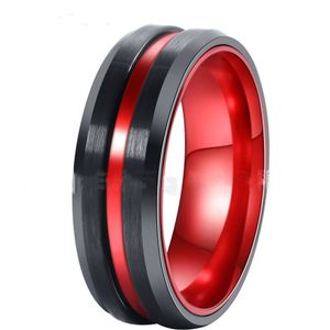 Fdlk 8Mm Zwart Roestvrij Staal Dunne Rode Lijn Wedding Band Ring Mannen Sieraden
