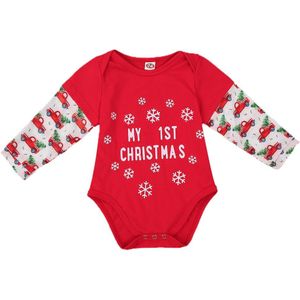 Pasgeboren Baby Meisjes Jongens Kerst Thema Print Jumpsuit, Peuter Meisje O-hals Lange Mouw Auto Pint Top, rode Sneeuw Romper