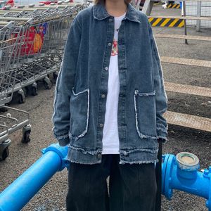 Streetwear Ripped Hip Hop Losse Denim Outfit Herfst Herfst Vrouw Man Jeans Windjack Chaqueta Pocket Button Shirt Blouse