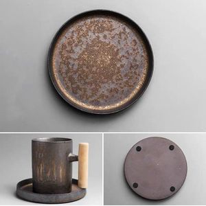Japanse Stijl Keramische Kantoor Thee Mokken Vintage Water Cup Retro Koffie Melk Met Houten Handvat Drinkware