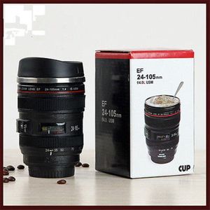 24-105 Mm Lens Thermos Camera Reizen Koffie Thee Mok Cups Lens Cup Roestvrij Staal geborsteld Liner Zwart