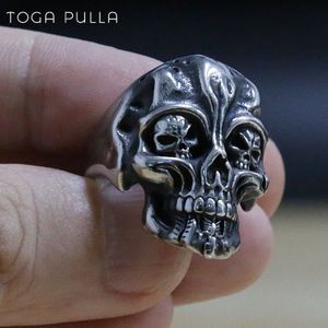 Unieke Zilveren Kleur Gothic Skull Ring Mannen 316L Rvs Punk Biker Ringen Mannelijke Zware Suiker Hip Hop Sieraden