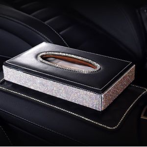 Mode Lederen Auto Tissue Box Cover Servet Houder Luxe Diamant Strass Auto Assessoires Interieur Voor Vrouwen Meisjes Mooie