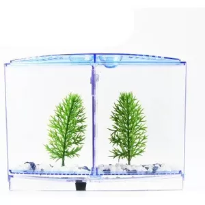 Viskom Transparante Visteelt Doos Plastic Vis Kommen Ronde Aquarium Multifunctionele Kleine Ronde Aquarium voor Bureau Boekenkast Decoratie(L