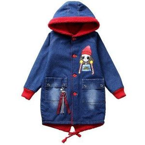 Winter Grote Meisje Hooded Mantel kinderen Trenchcoat Voor Meisjes Verdikte Plus Fluwelen Denim Jas Vrouwelijke Kind Jas Geul fille