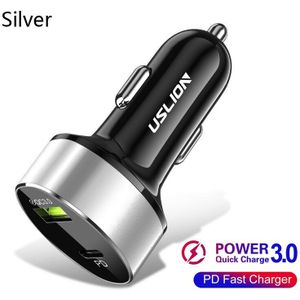 Uslion 3A Quick Charge Usb Car Charger Voor Iphone 11 Pro Max Snelle Pd Auto Telefoon Oplader Scp Voor Xiaomi redmi Note 7 Pro Samsung