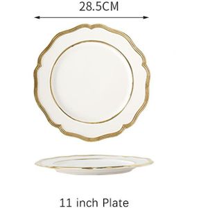Keramische Diner Plaat Luxe Gold Inlay Lader Plaat Bloemvorm Plaat Gerechten En Kom Servies Set Voor Bruiloft Banket