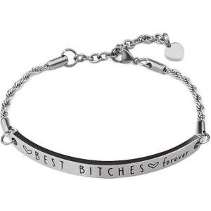 FINE4U B261 Rvs Beste Bitches Inspirational Armband Gegraveerde Letters Jewewlry Voor Vrouwen Meisjes Vrienden