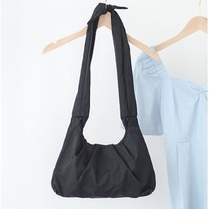 Tiener Nylon Hobo Tas Voor Dagelijks Jeugd Student Japanse Stijl Kleine Size Casual Cellphone Zwart Wit Messenger Bag