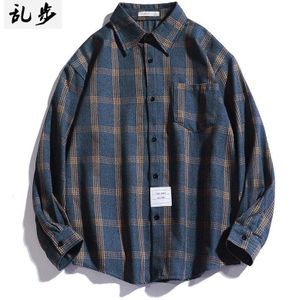 Vintage Japanse Mannen Shirt Plaid Knop Losse Casual Shirt Heren Lange Mouwen Hoge Straat Heren Kleding Oversized Lente MM60NCS