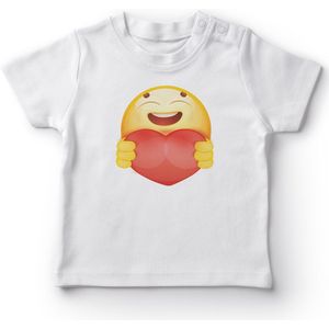 Angemiel Baby Holding Hart Emoji Meisje Baby T-shirt Wit