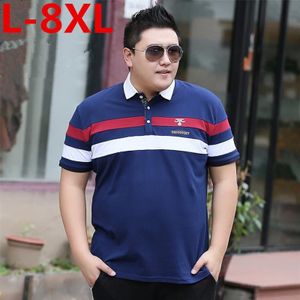 Big Size 8XL Mannen Poloshirt Zomer Mannen Business Casual Ademend Gestreept Korte Mouw Polo Shirt Katoen Werkkleding Polo