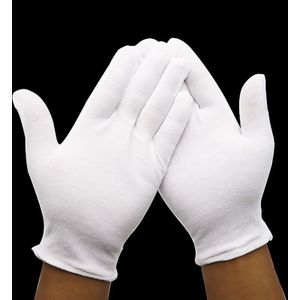 12Pcs Wit Zwart Katoenen Handschoenen Vrouwen Mannen Hand Handschoenen Wanten Ademend Volledige Vinger Sieraden/Serveren/Obers/drivers/Werkhandschoenen