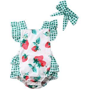Pasgeboren Baby Meisje Romper Jumpsuit Aardbei Infant Hoofdband Kleding Outfits Set