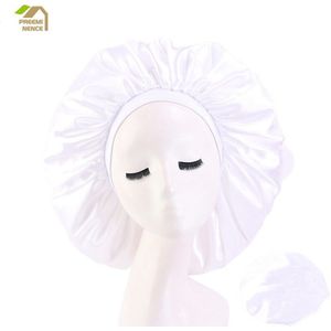 Effen Kleur Satijn Hoed Haar Night Douche Cap Voor Badkamer Hairbonnet Slaap Night Cap Cap Voor Vrouwen Big Size Print satijn Zijde