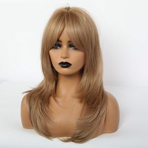 Jonrenau Synthetische Vrouwen Ombre Blond Bruin Lange Natuurlijke Golf Pruik Met Pony Kant Cosplay Party Pruik Voor Wit/Zwart vrouwen