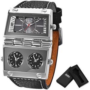 Mannen Dual Display Sport Horloges Oulm Mannen Horloge Vouw Grote Size Outdoor Klok Lederen Quartz Horloge Relogio Masculino