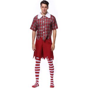 Kerstmis Halloween Carnaval Purim Cosplay Kerstman Kerst Elf Uniform Rood Groen Dwerg Plaid Streep Set Volwassen Kostuum