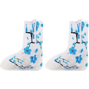 Blauwe Bloem Pvc Anti-Slip Waterdichte Laarzen Verdikte Vrouwen/Meisjes/Kinderen Herbruikbare Schoenen Covers Regen Beschermhoes voor Schoenen