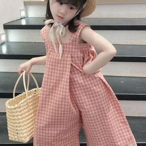 Meisjes Zomer Broek Plaid Sling Koreaanse Jumpsuit Zomer Wijde Pijpen Broek Baby Kids Kleding Kinderkleding
