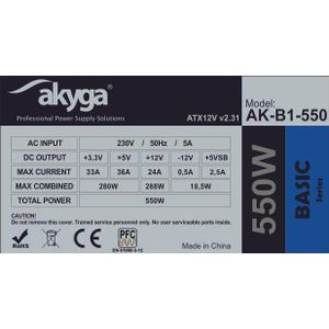 Akyga AK-B1-550 550 W Atx Grijs Unit-Voeding (550 W, 550 W, 280 W, 288 W, 280 W, 18,5 W)
