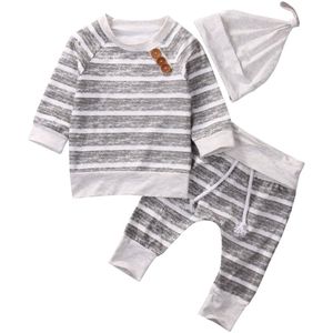 Leuke Pasgeboren Baby Baby Jongen Meisje Katoenen Gestreepte Tops Lange Mouw T-shirt Broek Outfits Set