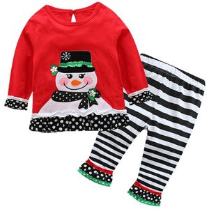 2Pcsinfant Baby Jongen Meisje Kleding Kerst Kleding Sneeuwpop T-shirt Gestreepte Broek Outfits Set Ropa Recien Nacido Pasgeboren Kleding