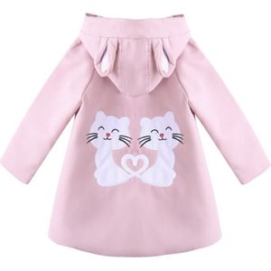 Fall Winter Tiener Meisjes Wollen Jas Kinderen Hooded Wollen Jas Kids Cartoon Print Bovenkleding