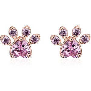 Sipengjel Leuke Roze Zirkoon Kat Poot Oorbellen Trend Beer En Hond Poot Roze Klauw Stud Oorbellen Voor Vrouwen Sieraden