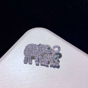 Leuke Kleine Olifant Broche Pins 925 Sterling Zilver Met Cubic Zirkoon Dubbele Olifanten Fijne Vrouwen Meisje Sieraden Dier