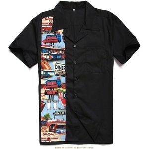 Sishion Cars Print Plus Size Mannen Shirt ST110 Korte Mouw Zomer Bowling Shirts Casual Black Rock Vintage Heren Shirts