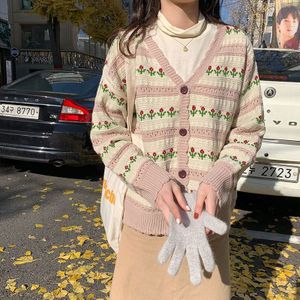 Gagarich Vrouwen Trui Koreaanse Style Chic Sweet Lange Mouwen Bloemen Knit Preppy Stijl Vest V-hals Truien Herfst Sueter Mujer