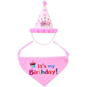 Gelukkige Verjaardag Party Hond Puppy Speeksel Handdoek Huisdier Bib Sjaal Kraag Hoed Set