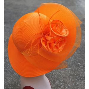 Wide Brim Zomer Hoeden Voor Vrouwen Veren Netting Tovenaar Zon Hoeden Bridal Moeder Wedding Hoeden Derby Kerk Strand Cap