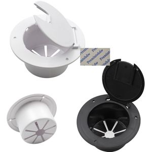 Wit Zwart Plastic Verzonken Buitenmuur Desktop Kabel Grommet Met Scharnierende Cover Plug Verbergen Houder Rv Caranvan