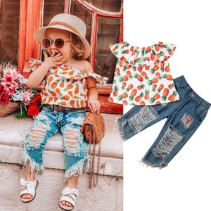 Gilr Kleding Set Zomer Ananas Overhemd En Gat Jeans Broek 2 Stuks Kleding Pak Voor Baby Kids Leuke Sets Stijl