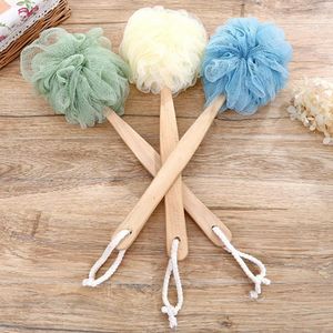 Houten Lange Steel Bad Borstel Zachte Nylon Mesh Terug Scrubber Douche Body Cleaner