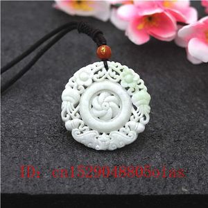 Natuurlijke Witte Chinese Jade Bloem Vleermuis Hanger Ketting Charm Sieraden Dubbelzijdige Holle Gesneden Windmolen Amulet Cadeaus Voor Haar