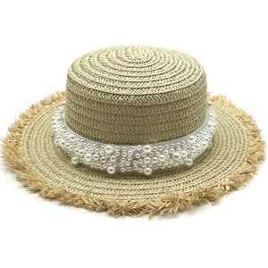 Flat top straw hat Summer Spring women's trip caps leisure pearl beach sun hats black breathable flower girl hat