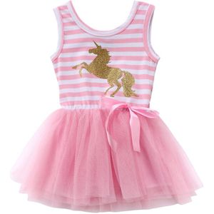 Eenhoorn Baby Meisjes Prinses Jurken Gestreepte Mouwloze Partij Bruiloft Tutu Tule Jurken Baby Kleding