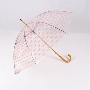Showersmile Hond Gedrukt Japanse Paraplu Houten Handvat Transparante Paraplu Volwassen Regen Mannen Vrouwen Clear Paraplu Grote